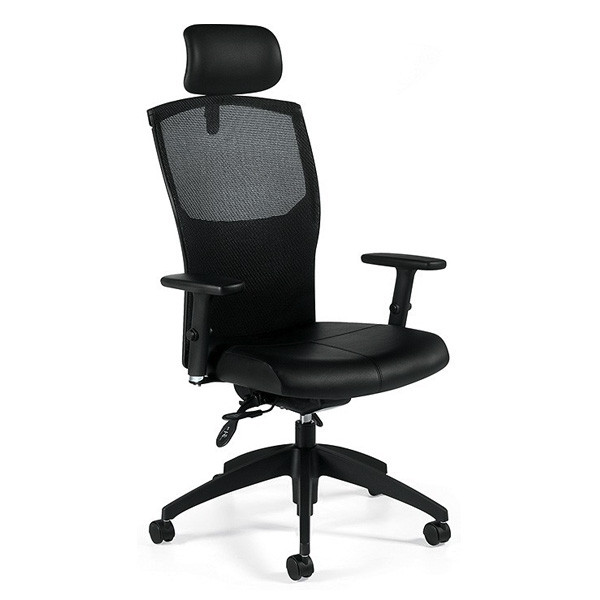 Global Alero 1960-3 Mesh Office Chair with Headrest - Leather / Mock Leather Black 450-550